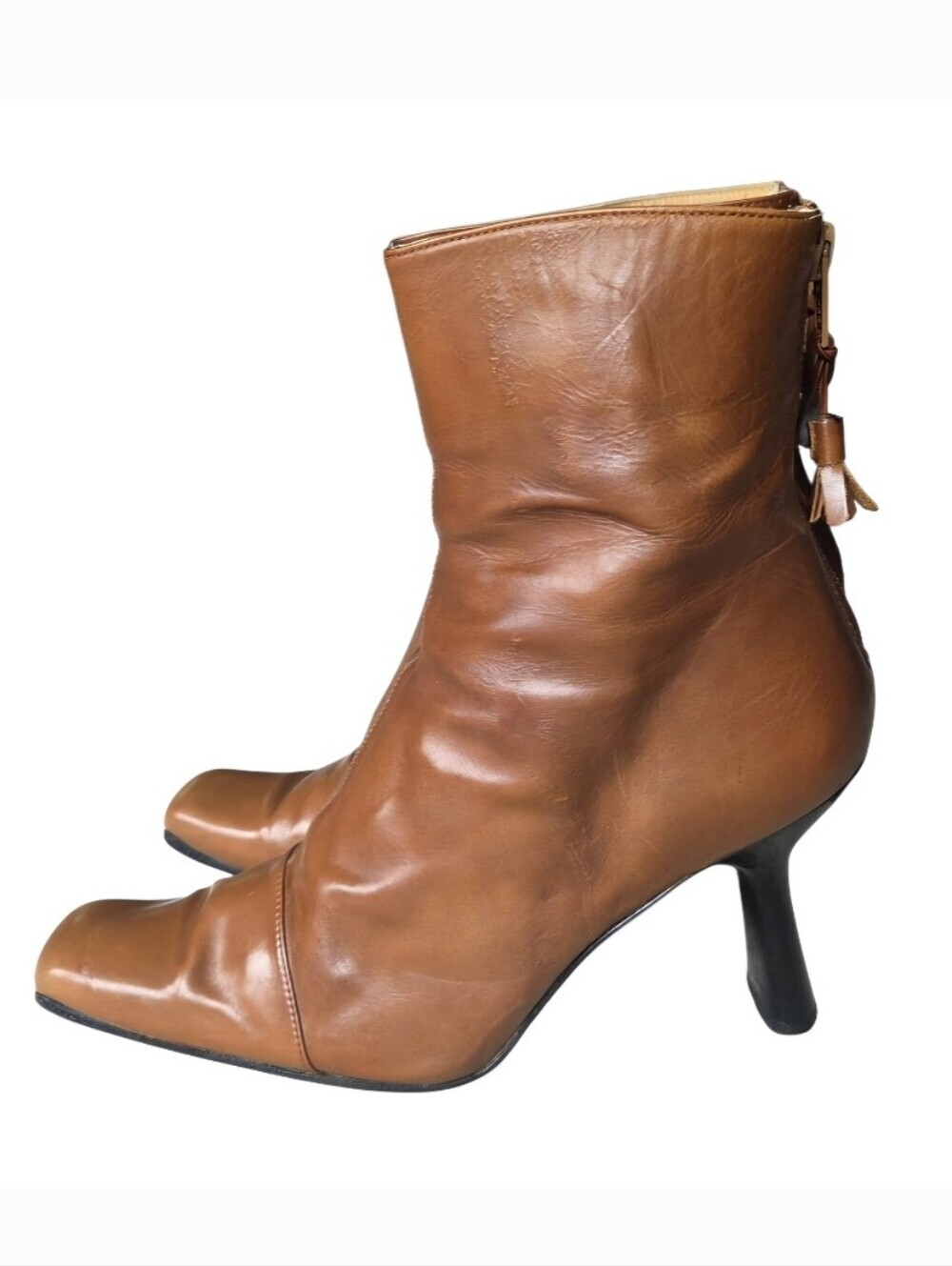 Vintage Y2K Mezlan Brown Leather Healed Square Toe Boots Made In Spain Size 7
